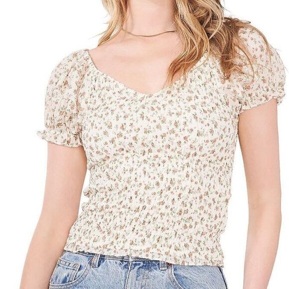 NWT 1.State Womens Off-The-Shoulder Smocked Blouse White Rosettes Size S - Picture 1 of 7